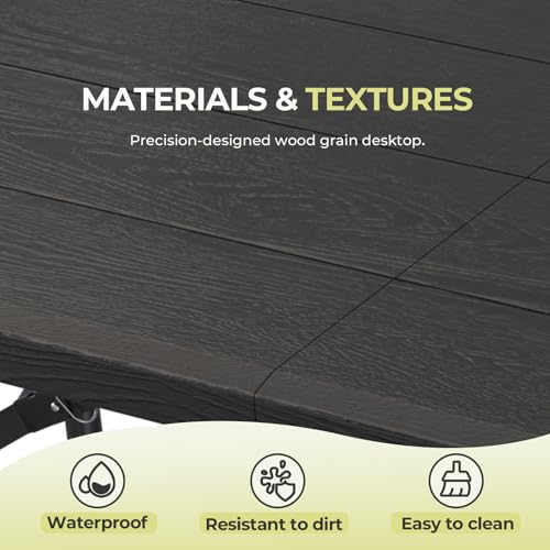 4Ft Folding Table Portable for Indoor Outdoor Wood Grain Black