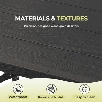 4Ft Folding Table Portable for Indoor Outdoor Wood Grain Black