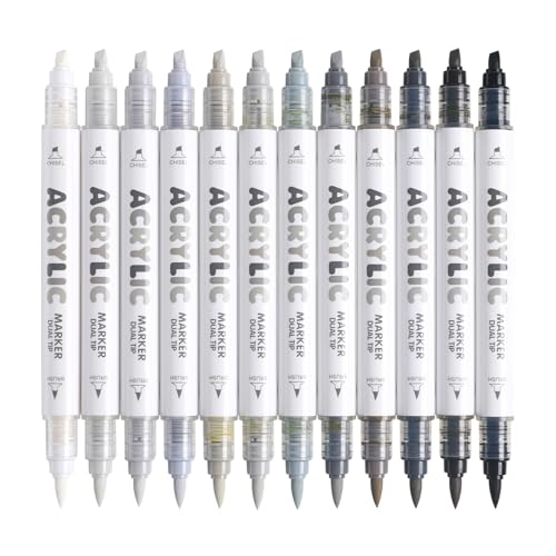 12 Colors Dual Tip Acrylic Paint Markers (12 Count)