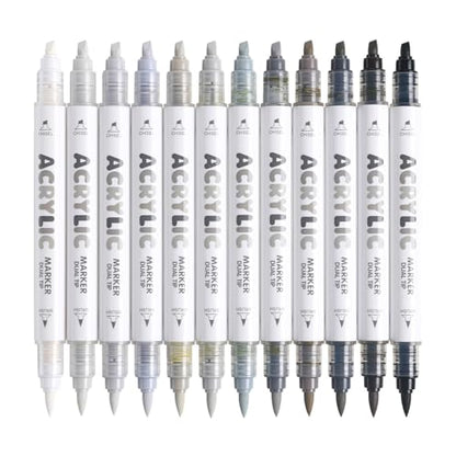 12 Colors Dual Tip Acrylic Paint Markers (12 Count)
