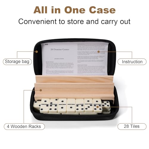 Double Six Dominos Set for Adults with Wooden Racks and Travel Case