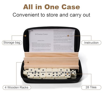 Double Six Dominos Set for Adults with Wooden Racks and Travel Case