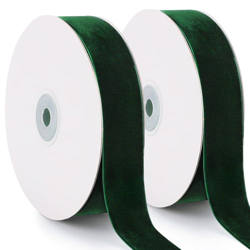 20yd 1" Dark Green Velvet Ribbon Single Faced for Gift Wrap (2 Count)
