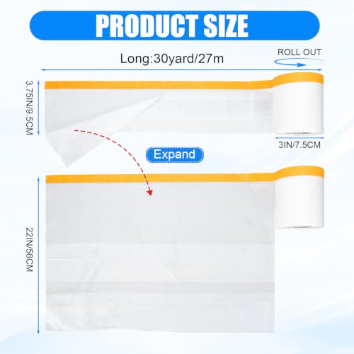 9 Roll Painters Plastic with Tape Pre Taped Masking Film for Painting Automotive Paint Adhesive Protective Film Masking Tape Roll Plastic Painting Covering