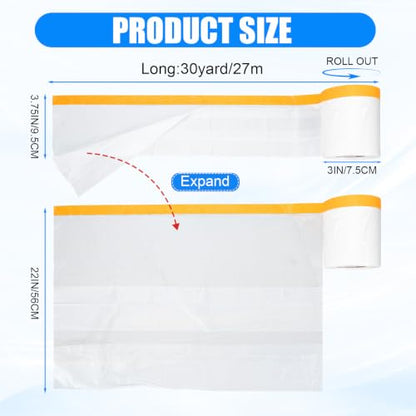 9 Roll Painters Plastic with Tape Pre Taped Masking Film for Painting Automotive Paint Adhesive Protective Film Masking Tape Roll Plastic Painting Covering