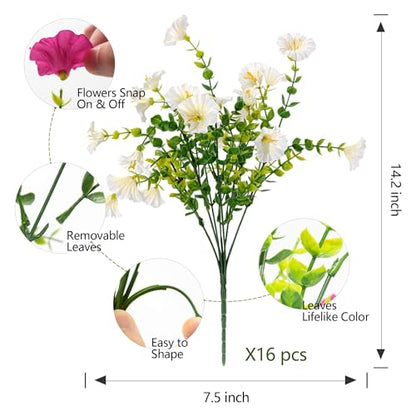 Artificial Fake Flowers For Outdoor Outside Decoration (16 Count)