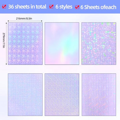 36 Sheets Holographic Laminating Sheets Clear Self Adhesive Sticker Paper (36 Count)