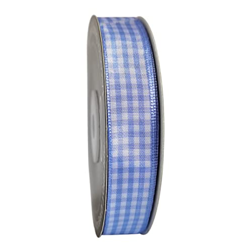 Light Blue Gingham Plaid Checked Ribbon 25 Yard Each Roll 100% Polyester (75 Foot)