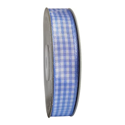 Light Blue Gingham Plaid Checked Ribbon 25 Yard Each Roll 100% Polyester (75 Foot)