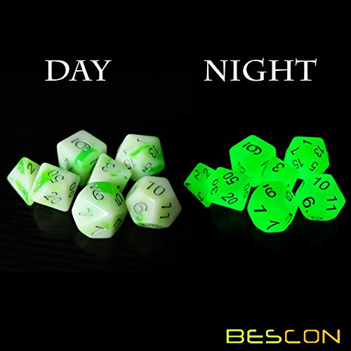 Bescon Glowing Polyhedral RPG Dice Set Luminous Jade