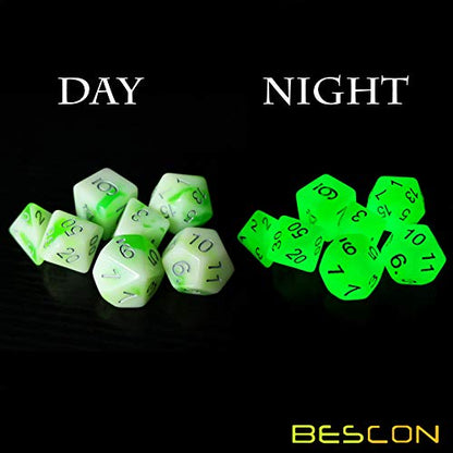Bescon Glowing Polyhedral RPG Dice Set Luminous Jade