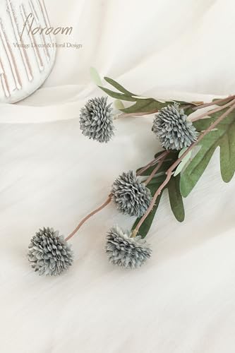 5pcs Dusty Sage Green Faux Silk Mums Artificial Flowers (25 Count)