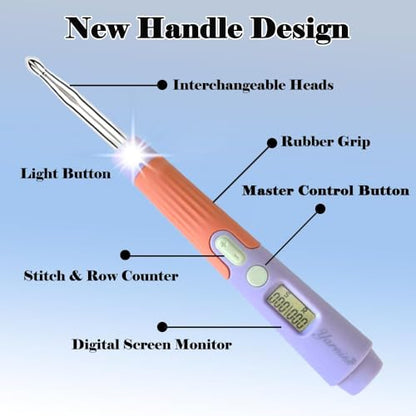 18 Size Digital Counting & Lighted Crochet Hooks Set 2.0mm (18 Count)