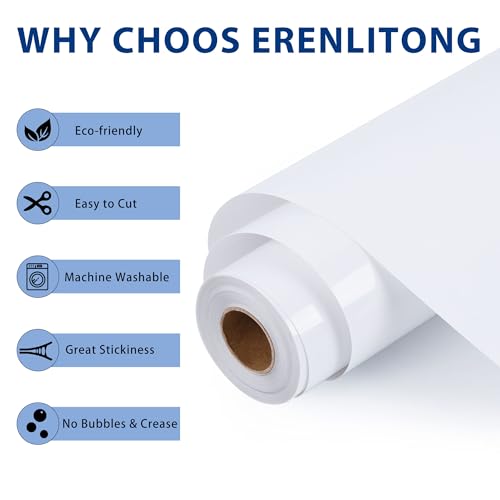 RENLITONG White Iron on Vinyl 12Inch by 20ft Roll Heat Transfer Vinyl for T