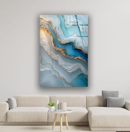 32Wx48H'' Turquoise and Blue Alcohol ink Glass Wall Art Tempered Glass Printing Wall Decor Large Wall Art Wall Hangings