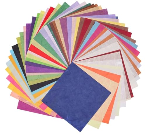 50 Colors 50 Sheets 6 x 6 Inches Natural Fiber Mulberry Tree Square Origami Paper Arts Folding Craft (50 Count)