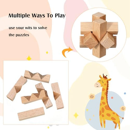 20 Pcs Wooden Brain Teaser Puzzles Small 3D Wooden Puzzles Wood Block Puzzle Logic Box Lock Mind IQ Test Removing Assembling for Adults (20 Count)
