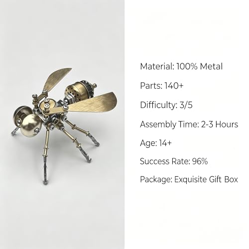 3D Metal Puzzle Mechanical Model Kit Steampunk Bee Insect 140+ Parts No Glue Build Premium Desktop Decor Christmas & Birthday Gift for Adults Hobbyists