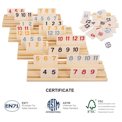 Upgraded Rummy Cube Game Set & 4 Wooden Racks