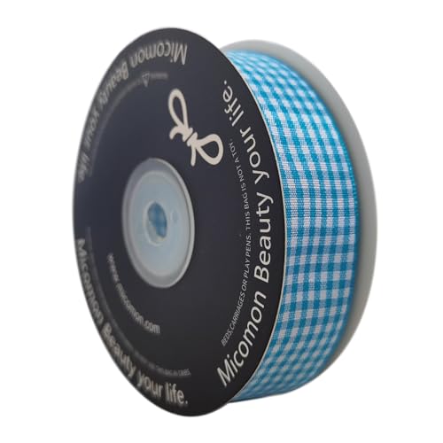 1 Inch Vivid Blue and White Woven Edge Plaid Ribbon Polyester Gingham Ribbon 25 Yards Each Roll