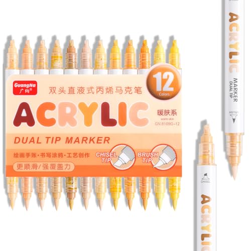 12 Colors Dual Tip Acrylic Paint Markers (12 Count)