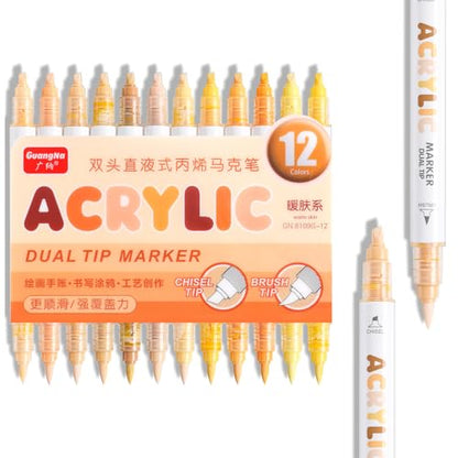 12 Colors Dual Tip Acrylic Paint Markers (12 Count)