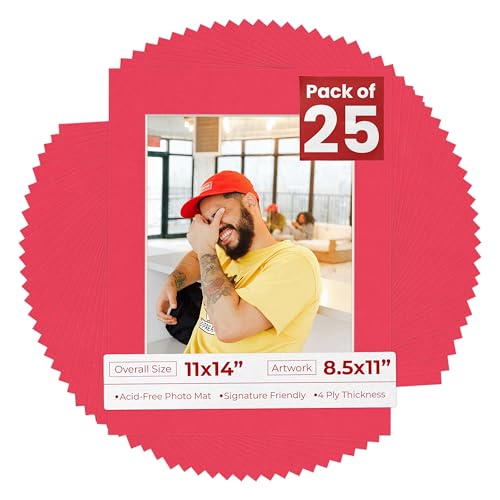 Pack of 25 Acid Free 11x14 Mats Bevel Cut for 8.5x11 Photos (25 Count)