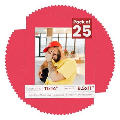 Pack of 25 Acid Free 11x14 Mats Bevel Cut for 8.5x11 Photos (25 Count)