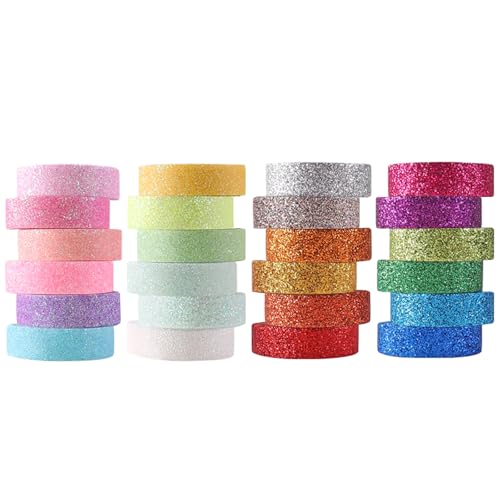 Glitter Washi Tape Metallic Decorative Craft Tape Set 24 Rolls Colored Masking for Scrapbook DIY Art Craft Supplies Gift Decor (24 Count)