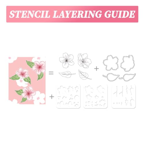 Realistic Peach Blossom Layering Stencils Set for Card Making