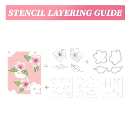 Realistic Peach Blossom Layering Stencils Set for Card Making