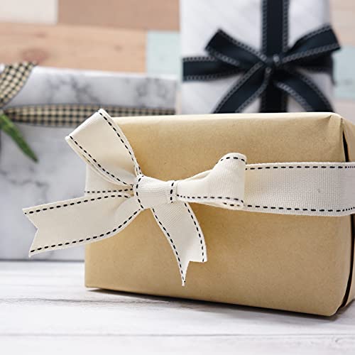 Ivory Cotton Black Stitched Ribbon 7 (30 Foot)