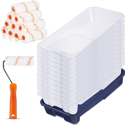 32 Pcs 4 Inch Paint Roller Tray Kit Includes 20 Pcs Disposable Liners and Tray (32 Count)