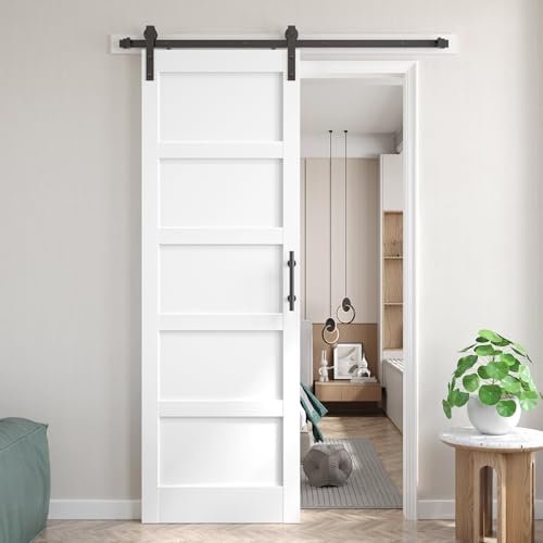 30x96 inch White Barn Door with 5.5FT Sliding Door Hardware Kit Included & Handle