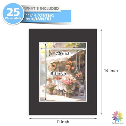 Mat Board Center 25 Pack 11x14 Picture Mat for 8x10 Photo Black