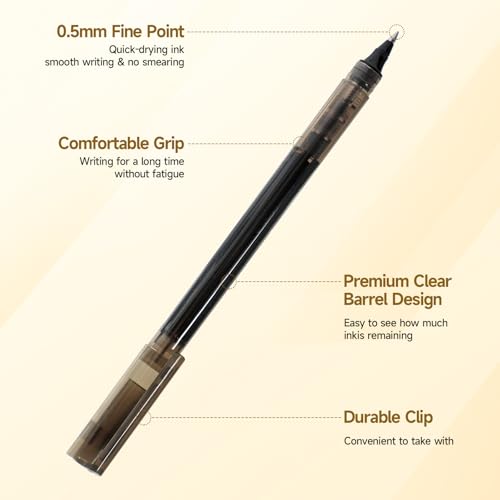 Fine Point Colored Pens 12 Colors 0.5mm Gel Ballpoint Pens Assorted Colors Liquid Ink Pens No Smear Vibrant Colorful Writing for Journaling Note Taking Doodling Coloring Office School Supplies (12 Count)