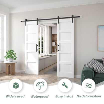 Double 24x84 inch White Barn Door with 8FT Barn Door Hardware Kit Included (2 Count)