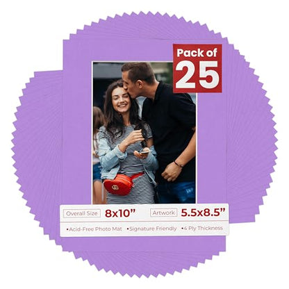 Pack of 25 Acid Free 8x10 Mats Bevel Cut for 5.5x8.5 Photos (25 Count)