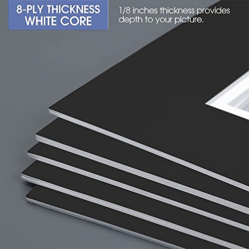 5 Pack Double mat 11x14 for 8x10 Photo Black Over White