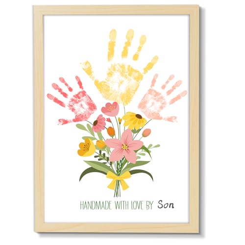 Flower Bouquet Handprint Art Craft DIY Kit Mother's Day Gifts from Daughter or Son Children Adults Handprint Keepsake for Mom Grandma Birthday Gifts Christmas (8 Count)