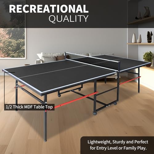 6FT/8FT/9FT Mid-Size Table Tennis Table Ping-Pong Table Set Foldable & Portable Table Indoor Outdoor for Family Game (Black, 8FT)