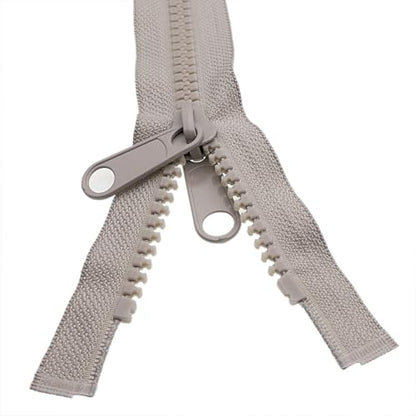 1PCS #10 96 Inch Heavy Duty Zippers for Sewing Separating Large Plastic Zippers Gray Tape with Double Pull Tab Slider