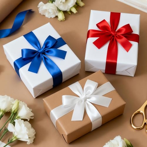 1-1/2 Inch 100 Yards Satin Ribbon White, Solid Color Fabric Ribbon for Gift Wrapping, Wedding, Polyester Gift Ribbon for Birthday Party Decoration, Craft, Hair, Floral, Sewing (300 Foot)