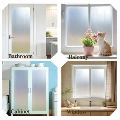 Reeded Glass Privacy Film Frosted Window Cling Window Privacy Film 3D Decor UV Blocking Heat Control Static Cling Vinyl No Glue Removable Cover for Bathroom Living Room Office