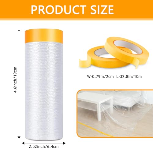 Pre Taped Masking Film for Painting 59inx65ft Plastic Painters Sheeting Tape and Drape Painters Paper Rolls for Automotive Painting Covering (6 Count)