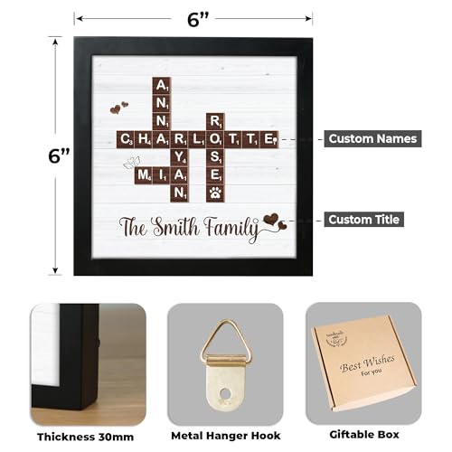 Personalized Family Name Crossword Scrabble Wooden Framed Wall Art Decor Living Room Customized Letters Puzzle for Gift for Lovers