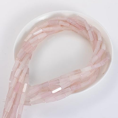 Natural Rose Quartz Crystal Rectangle Tube Beads 4x13mm 38cm (28 Count)