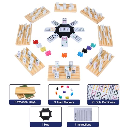 Mexican Train Dominoes Set with 8 Wooden Holders
