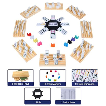Mexican Train Dominoes Set with 8 Wooden Holders