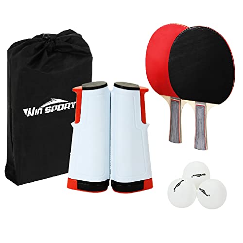 Table Tennis Paddle Set with Retractable Net (6 Count)